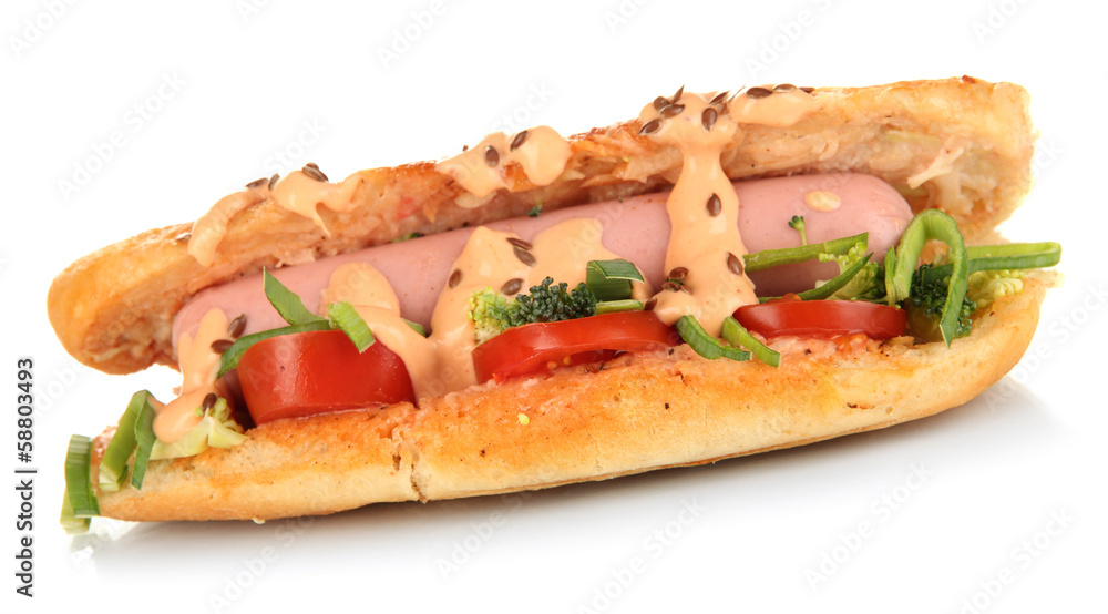 Delicious hot dog isolated on white Delicious hot dog isolated on white