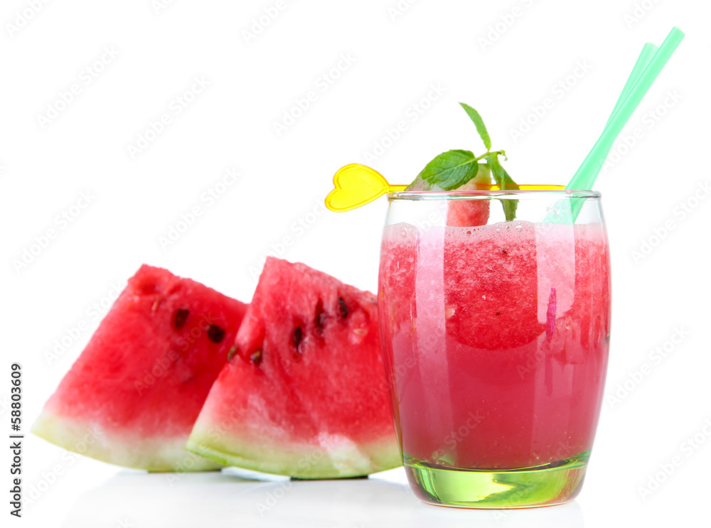Glass of fresh watermelon juice, isolated on white Glass of fresh watermelon juice, isolated on white