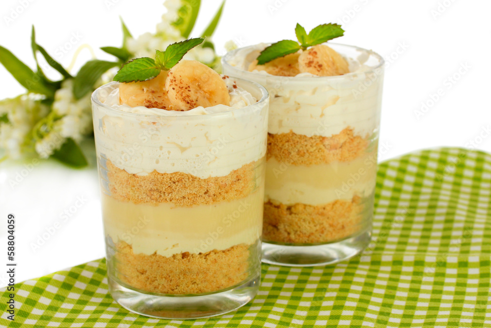 Delicious dessert with banana and caramel Delicious dessert with banana and caramel