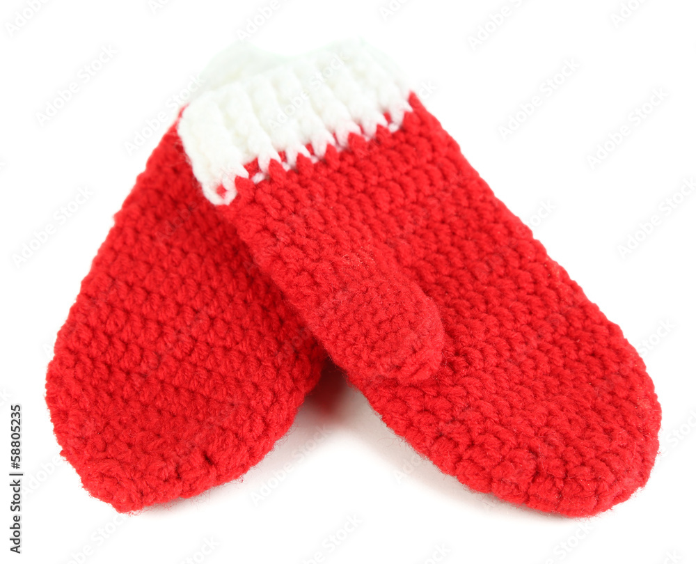 Red winter mittens isolated on whited Red winter mittens isolated on whited