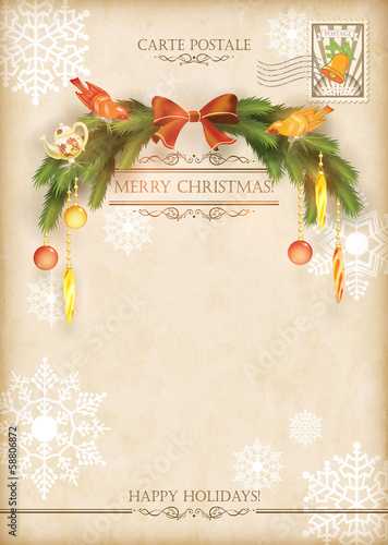 Christmas Vintage Holiday Vector Postcard