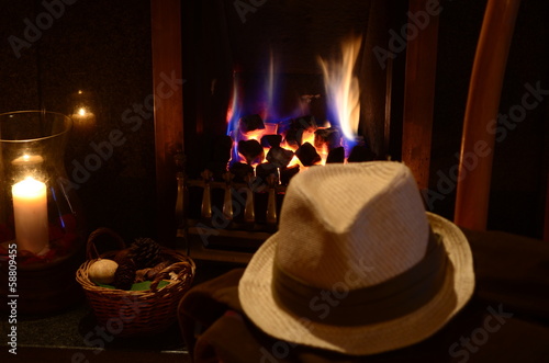 Fireside Study with English gentlemans hat