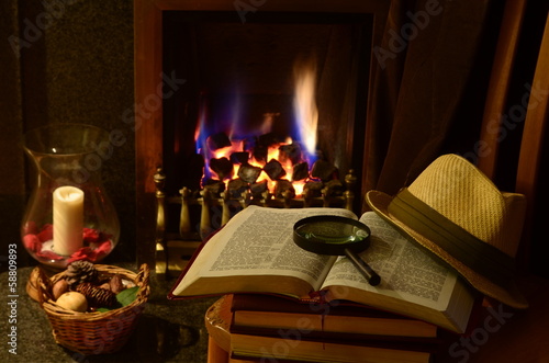 Fireside Study with English gentlemans hat
