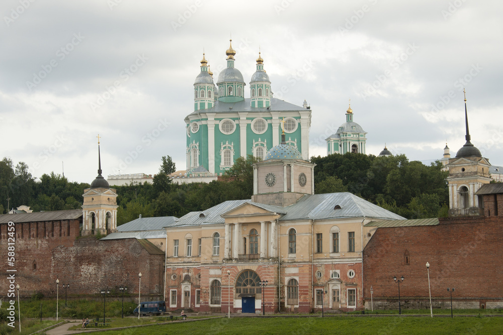 Wall of Smolensk Fortress and Uspensky cathedral, Russia