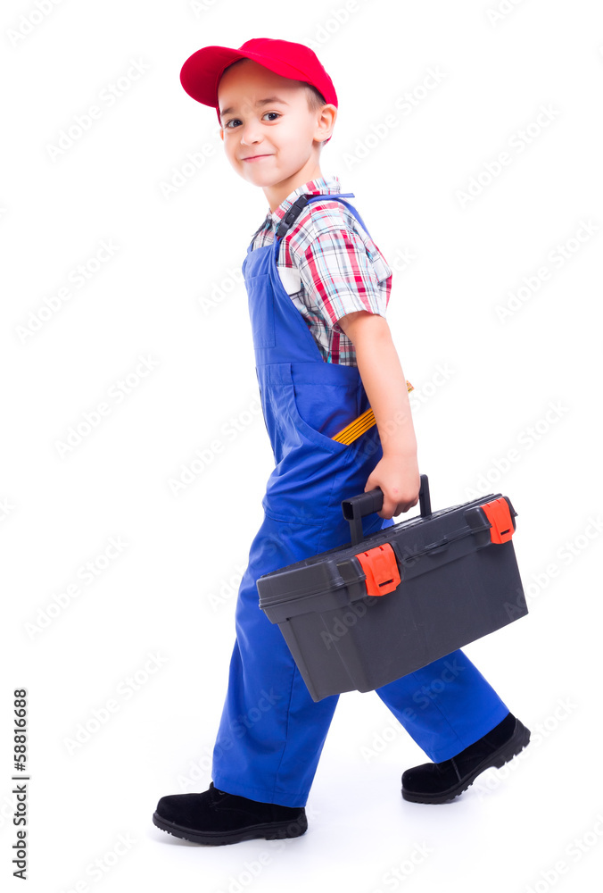 Little handyman carrying toolbox Little handyman carrying toolbox