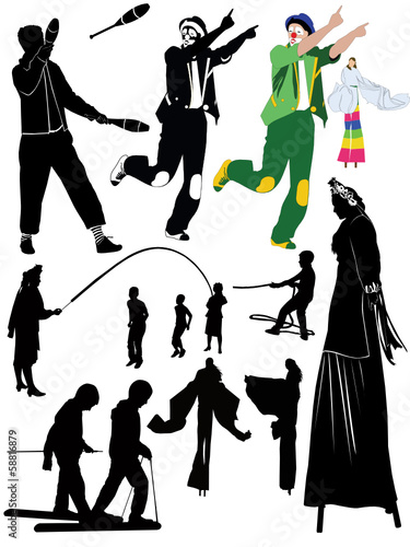 juggler clown people on stilts childrens games