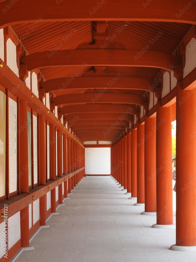 The Corridor of Yakushi-ji Temple in Nara, Japan