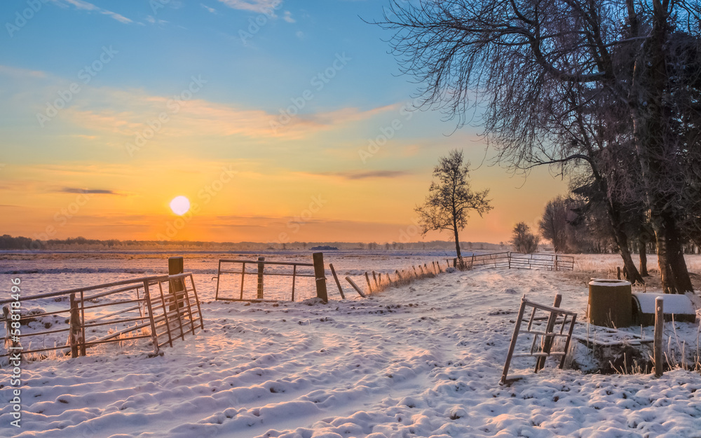 Fototapeta premium Gates and Fences in Winter Landscape