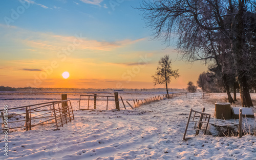 Fototapeta Naklejka Na Ścianę i Meble -  Gates and Fences in Winter Landscape
