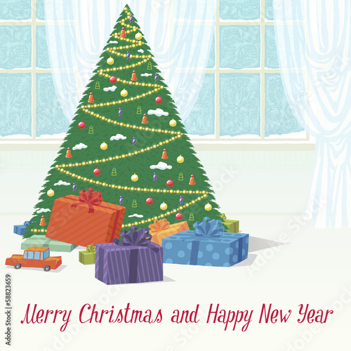 Christmas Tree with Gifts and Greetings
