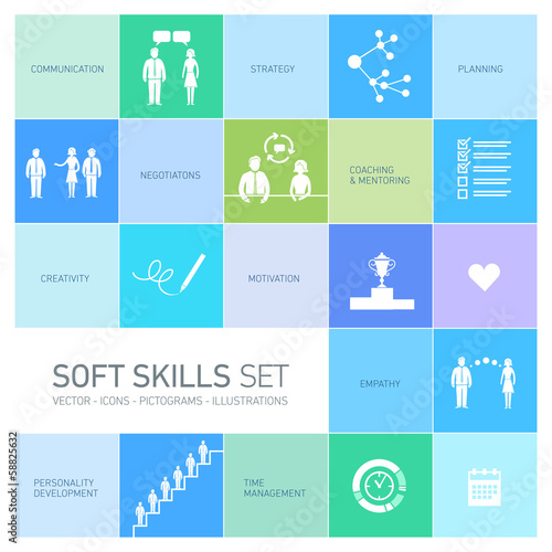 Soft skills business vector icons and pictograms set photo