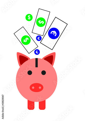 Sparschwein mit Dollar und Euro