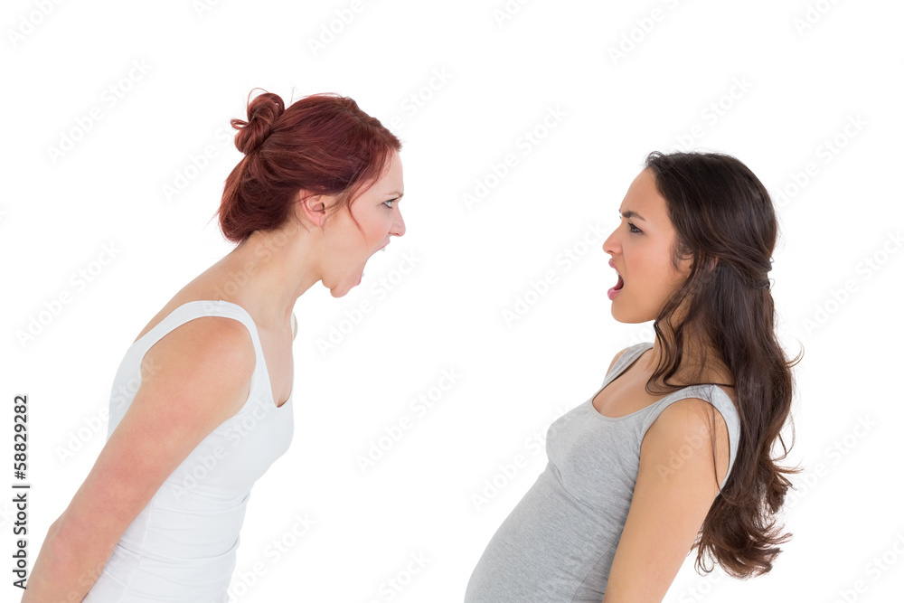 Angry young female friends having an argument