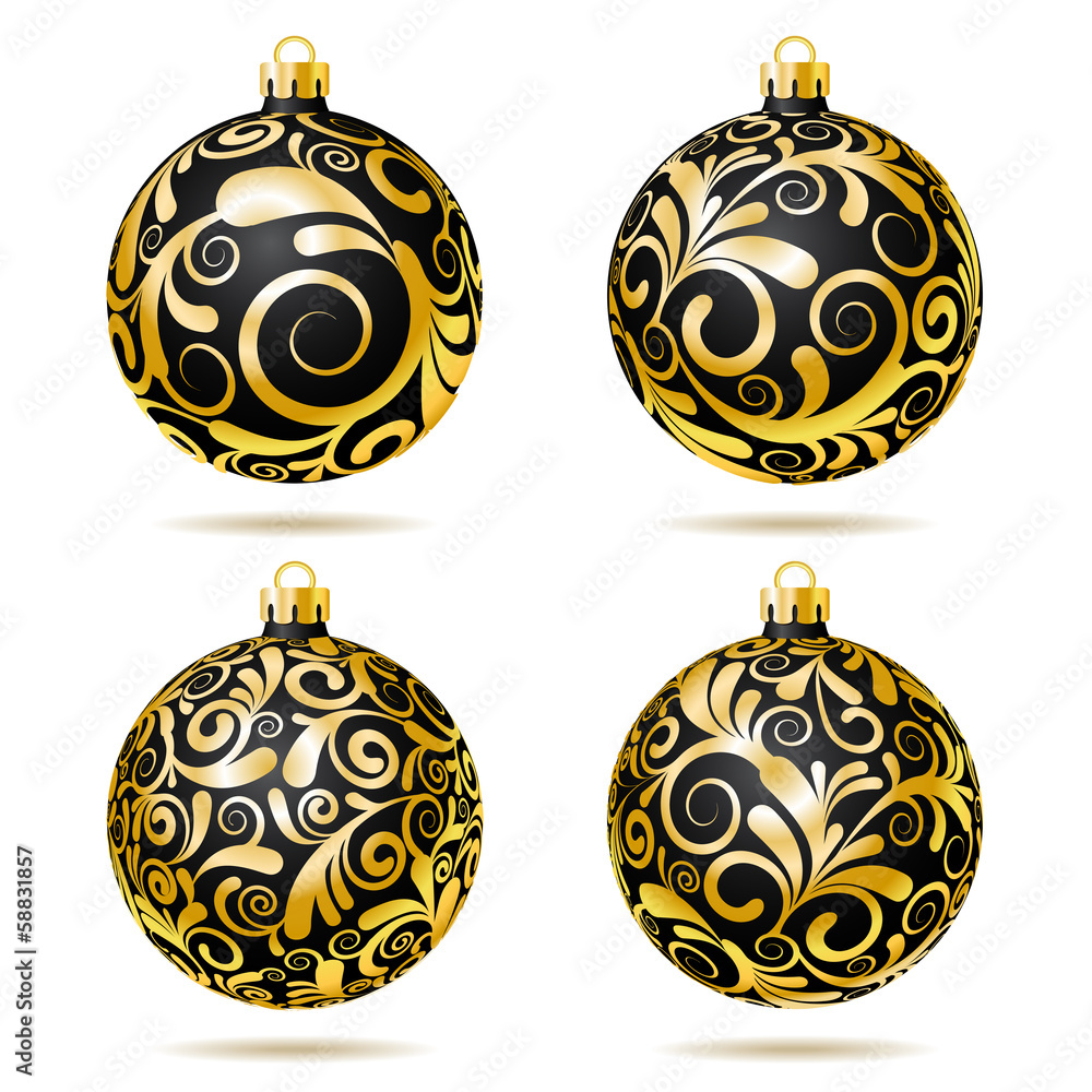 Set of Black and gold Christmas balls