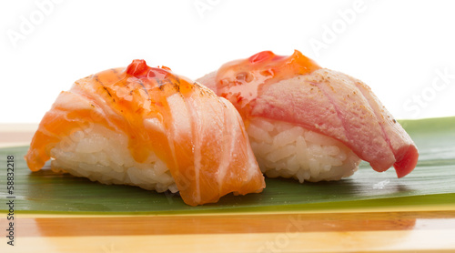 Sushi salmon and tuna nigiri