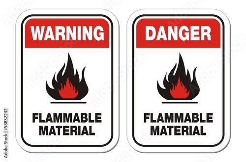 warning and danger flammable material signs