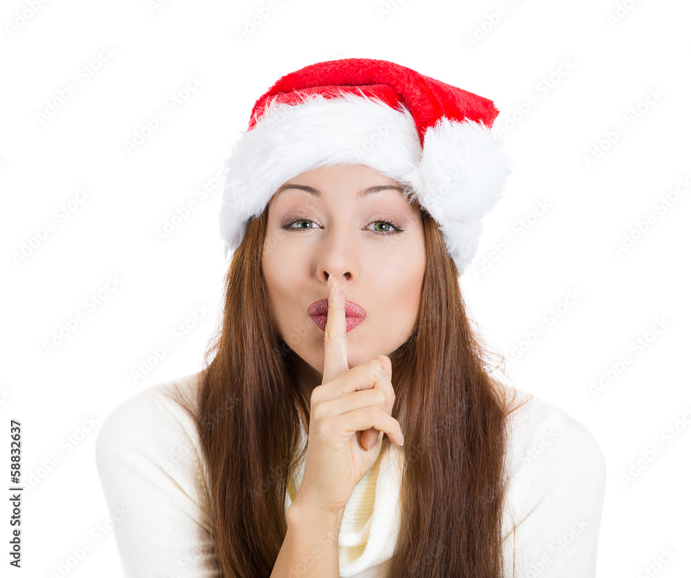 Naklejka premium Secret Christmas woman, asking for silence