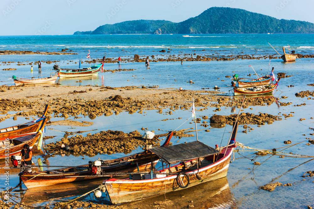 Fishing boats on the sea shore in Thailand