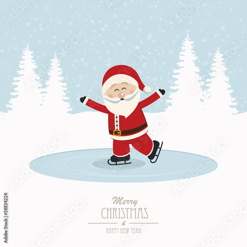 santa skate on ice snowy winter background