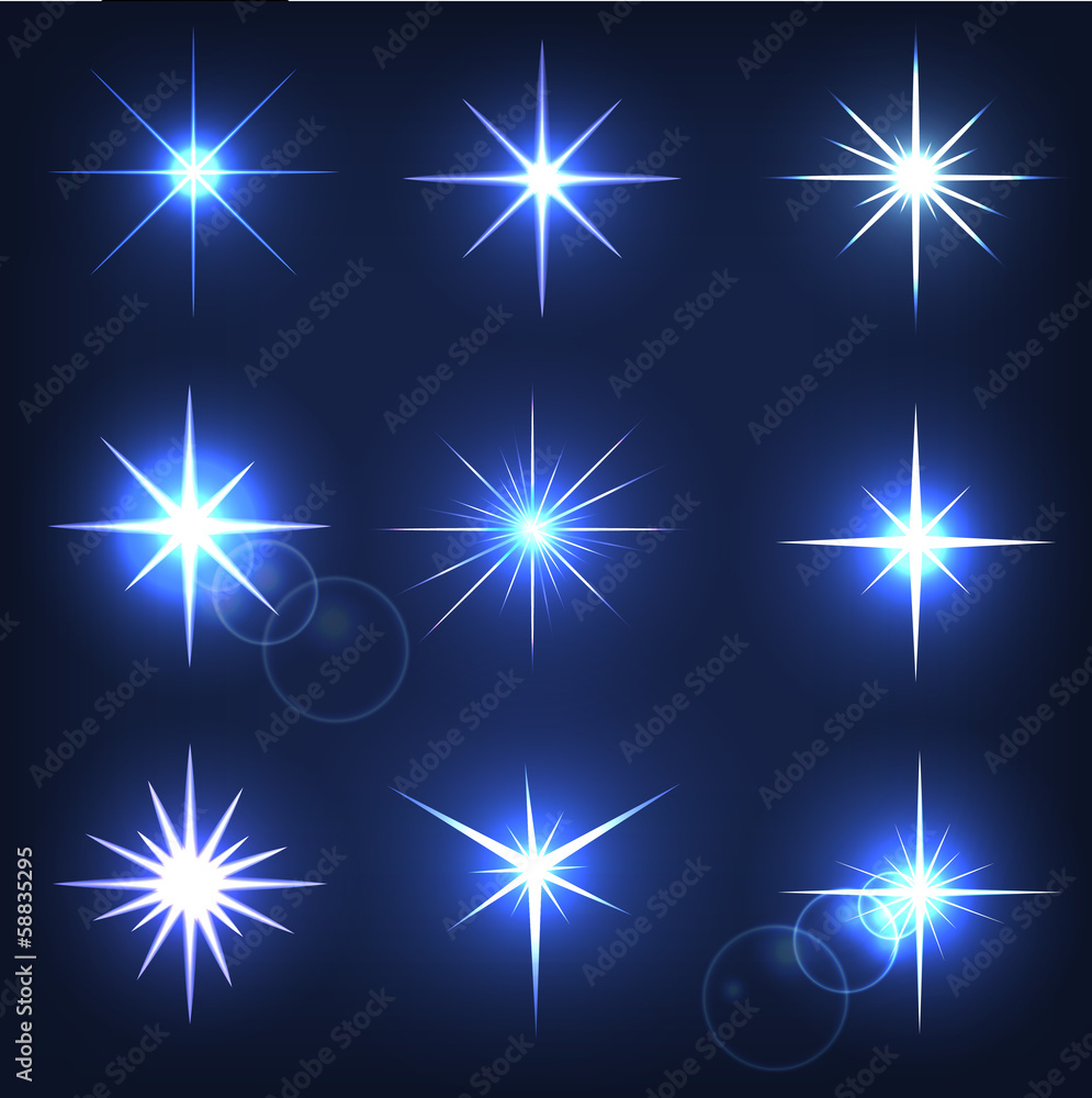 Set forms of sparks. Shining star on a blue background Set forms of sparks. Shining star on a blue background