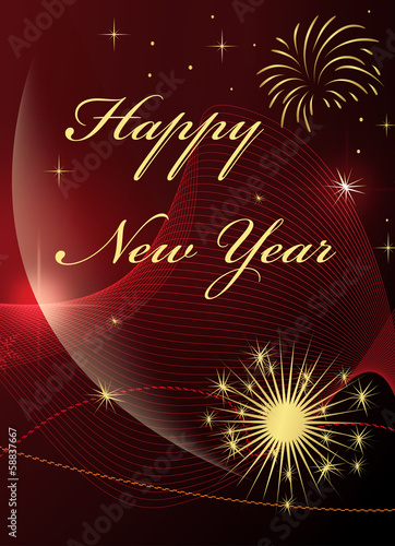 Happy new year card with star on red beautiful background