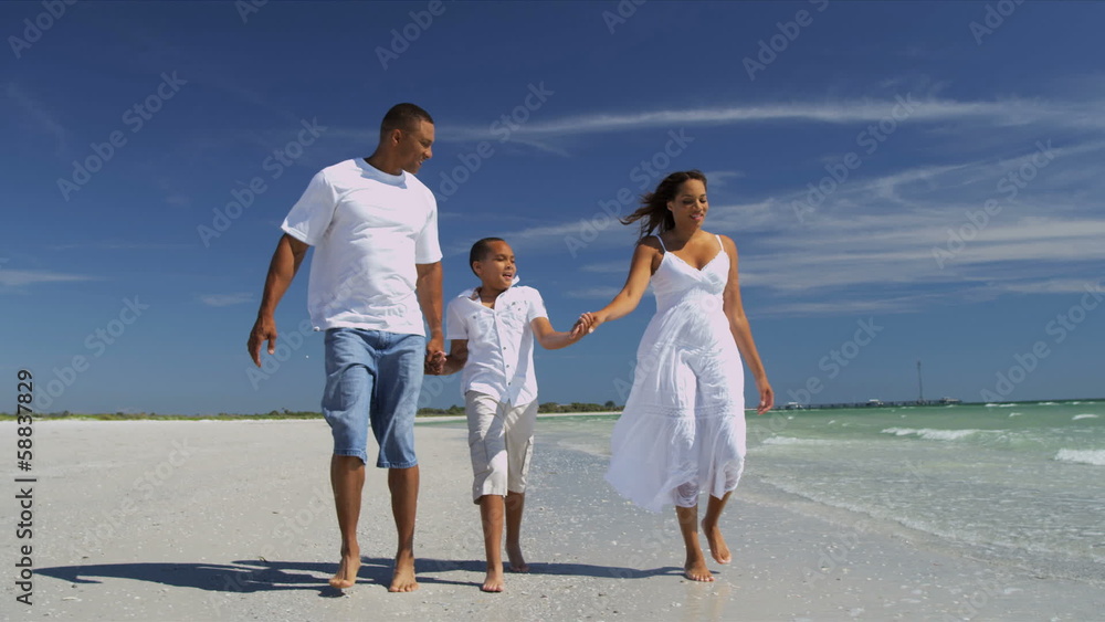 Happy African American Family Outdoors Beach Happy African American Family Outdoors Beach