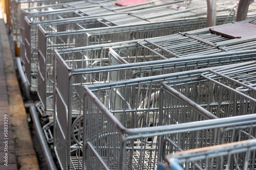 Empty shopping trolleys in a market