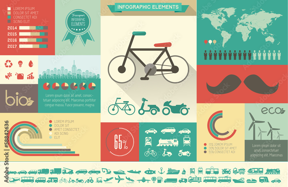Obraz premium Flat Transportation Infographic Elements plus Icon Set. Vector.