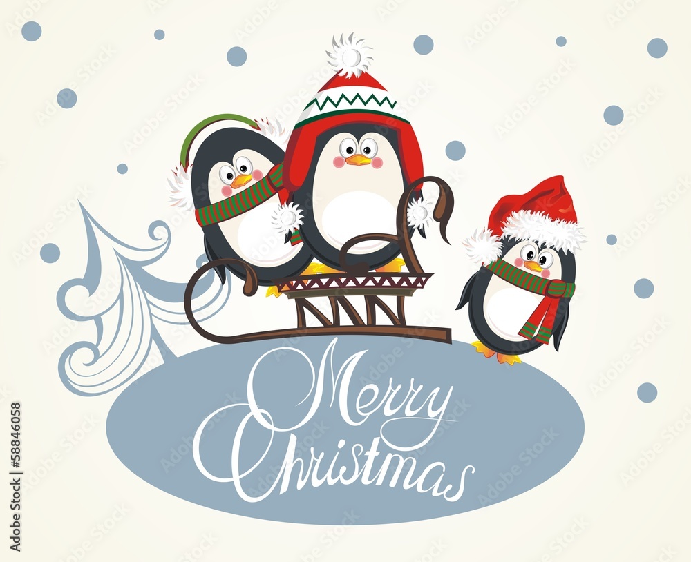 Merry Christmas card with penguins Merry Christmas card with penguins