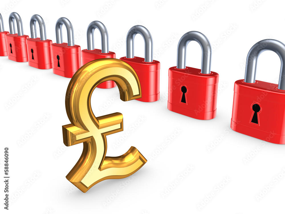 Colorful locks and sign of pound sterling. Colorful locks and sign of pound sterling.