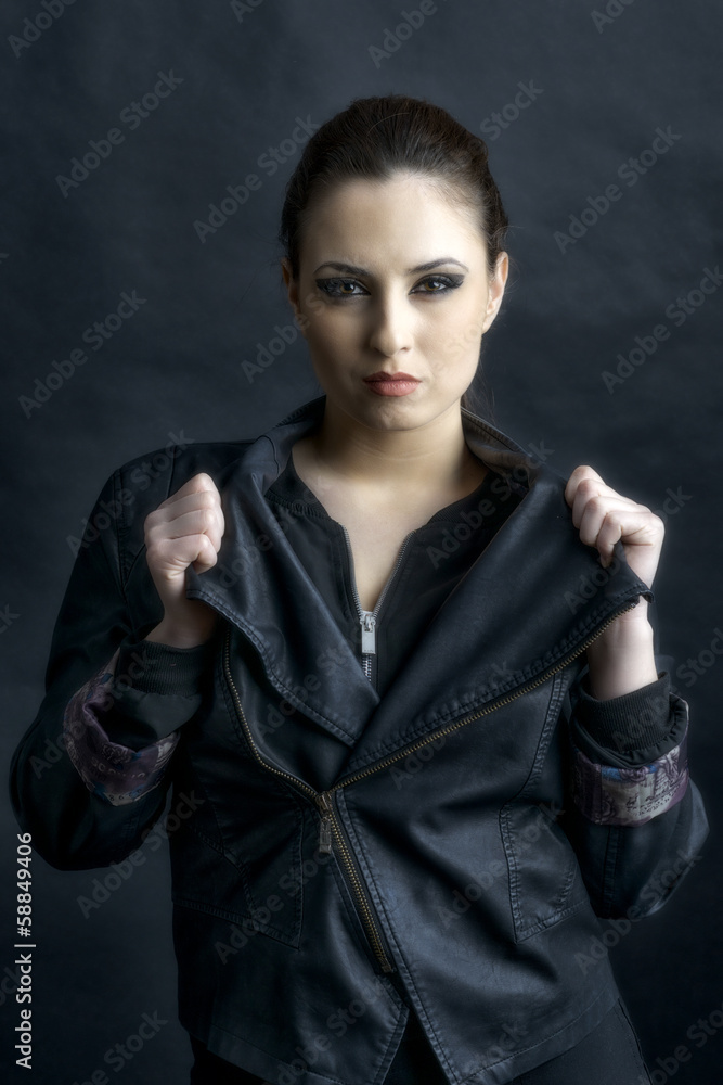 Attractive woman isolated on black background