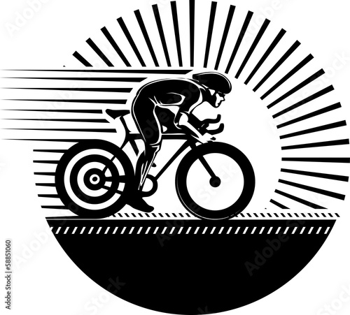Cycling race. Vector illustration in the engraving style
