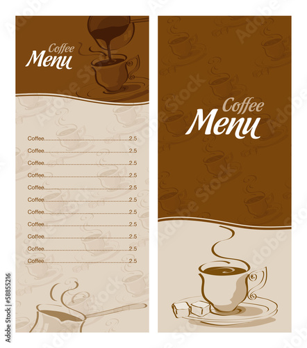 Coffee menu card for different types of coffee