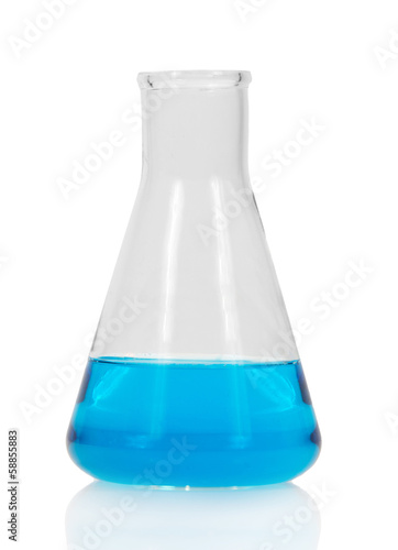 Chemical flask with blue liquid