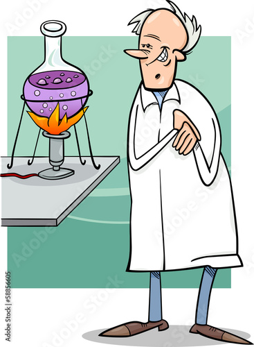 scientist in laboratory cartoon illustration