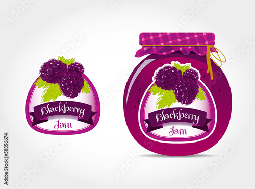 Blackberry jam label with jar