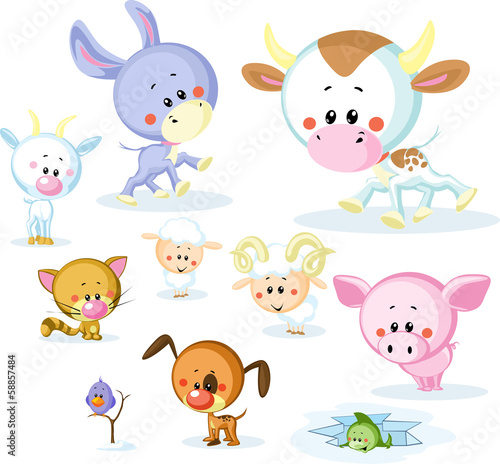 vector farm animals - cow  pig  goat  ram  sheep  cat and dog
