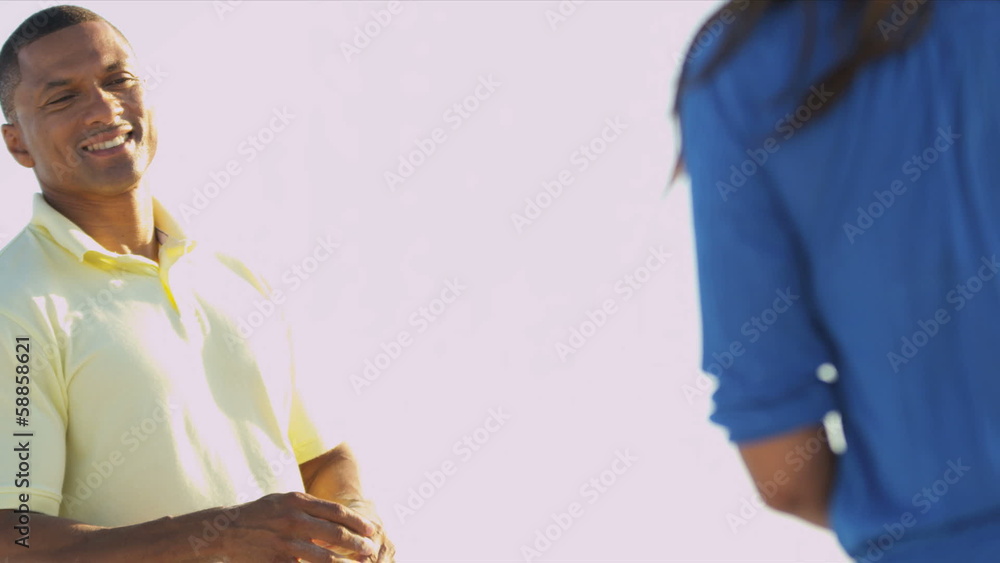Happy African American Couple Fun Beach Games Happy African American Couple Fun Beach Games