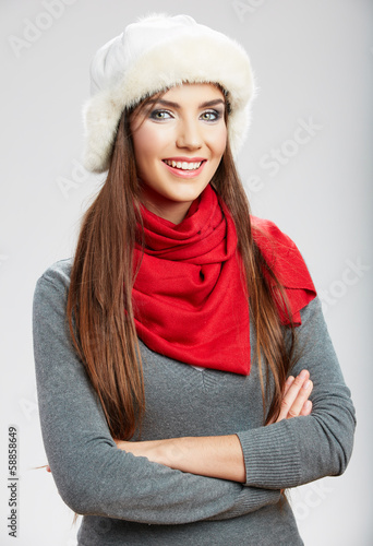 Funny woman wearing a winter cap