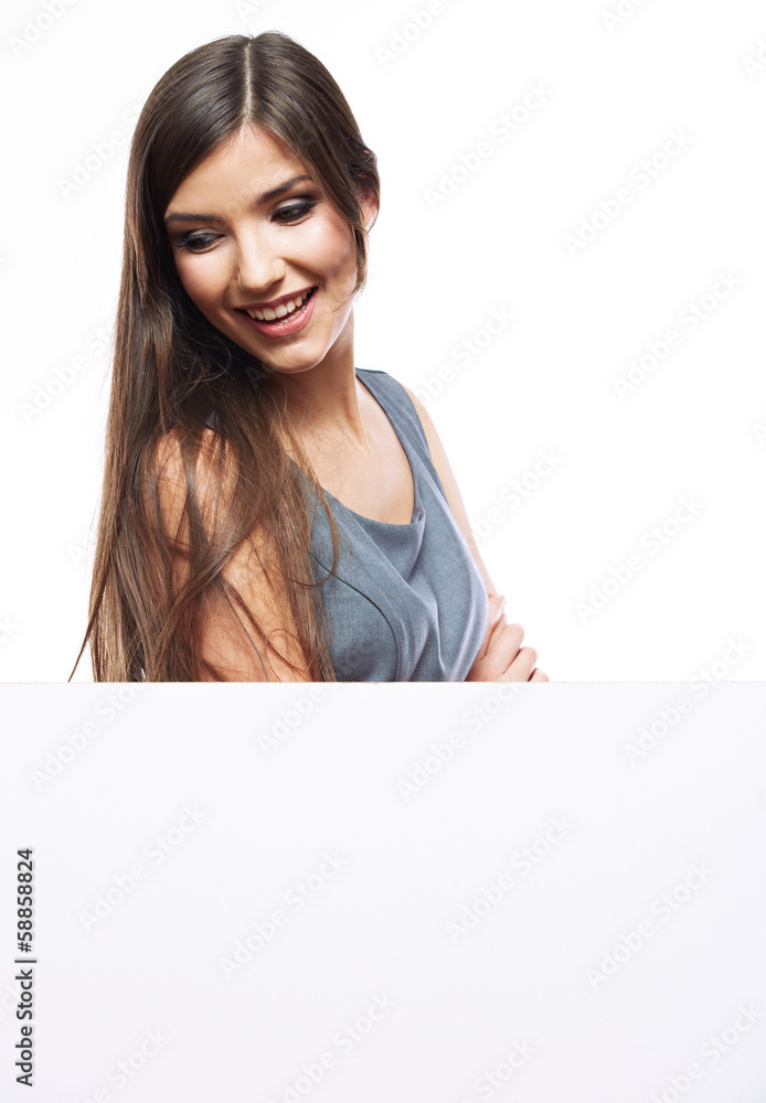 Smile Business woman portrait with blank white board Smile Business woman portrait with blank white board