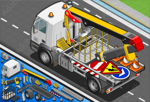 Isometric Platform Lift Truck in Rear View
