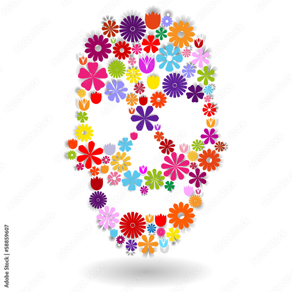 Flower skull in colors over white Flower skull in colors over white