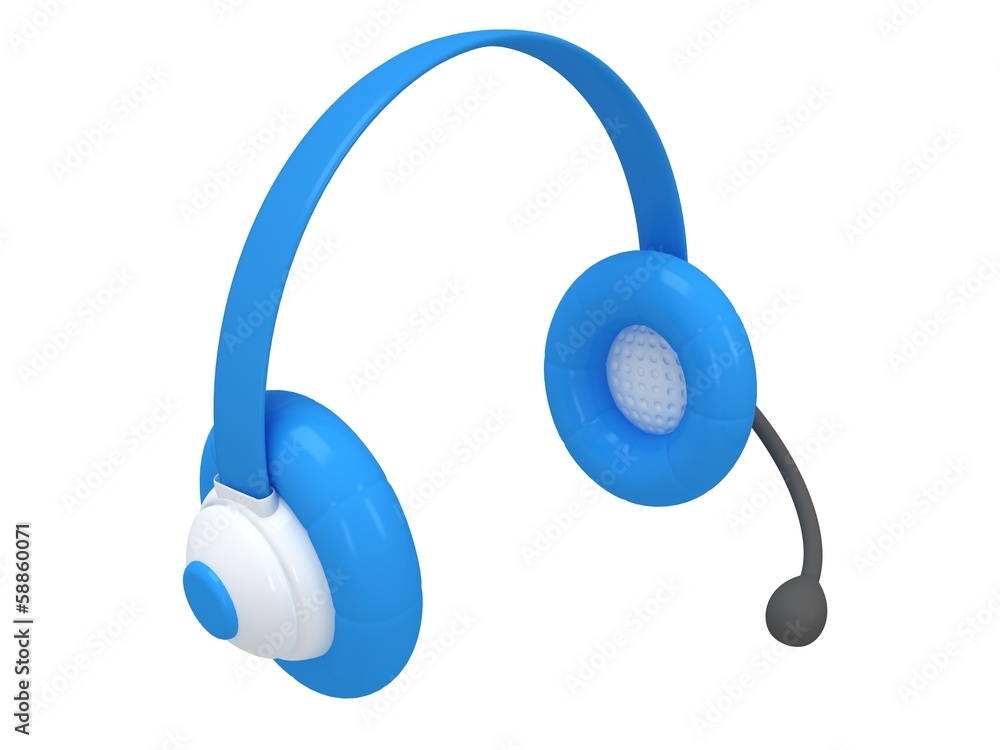 View of one blue headset. 3d render. View of one blue headset. 3d render.