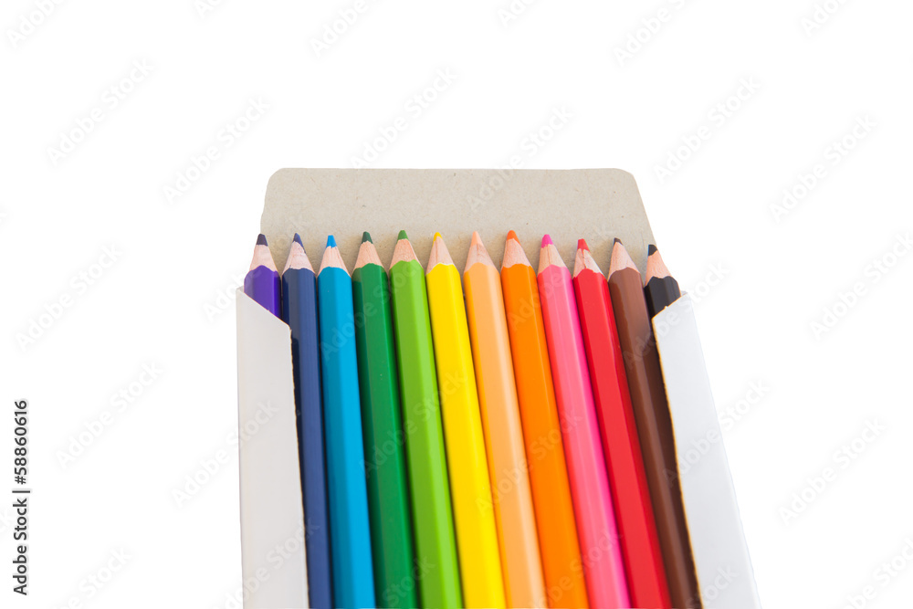 Colour pencils isolated on white background close up Colour pencils isolated on white background close up