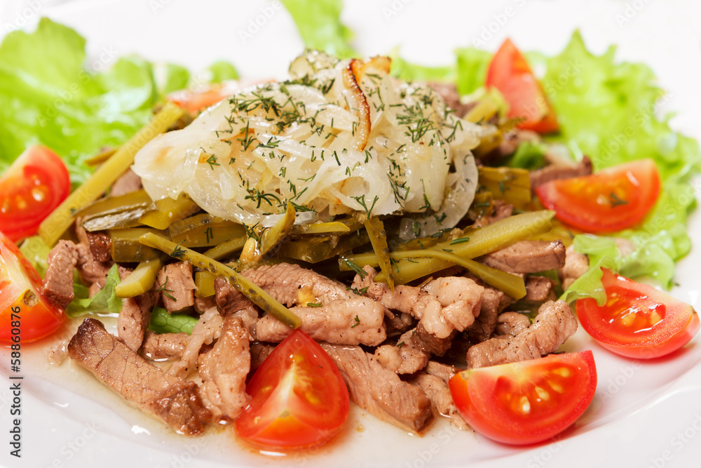 Salad from meat and ripe vegetables Salad from meat and ripe vegetables