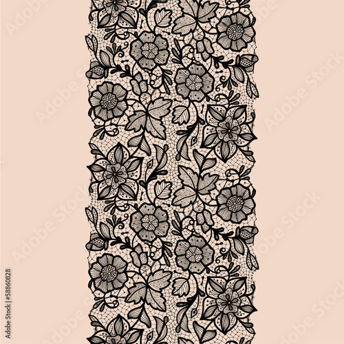 Abstract lace ribbon seamless pattern with elements flowers.