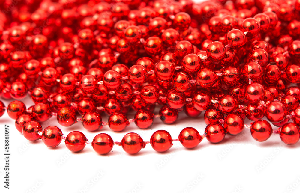 Christmas garland made from small red beads. Christmas garland made from small red beads.