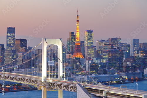 Tokyo Bay at Rainbow Bridge and tokyo tower