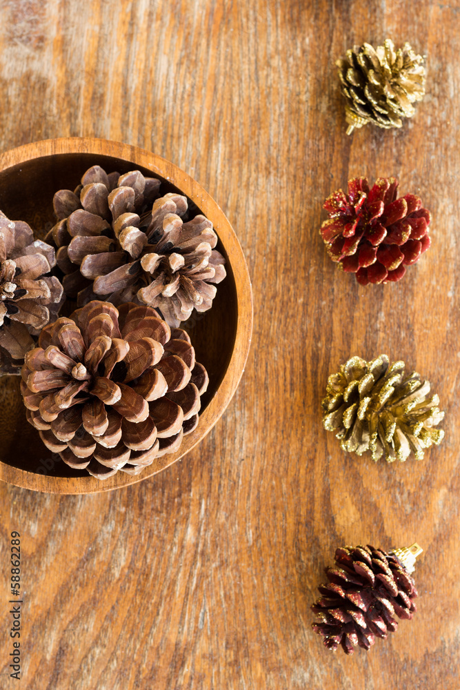 Christmas decorations on wooden background Christmas decorations on wooden background
