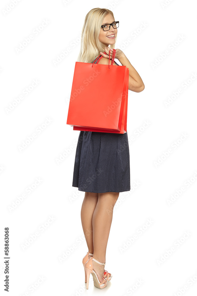 young girl in dress with packages young girl in dress with packages